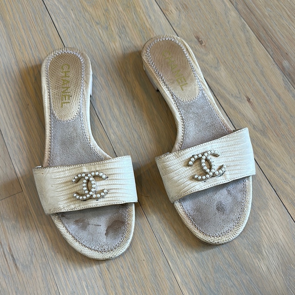 Chanel Cream Slide Sandals